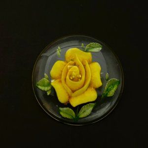 Vintage Yellow Rose Lucite Pin, 1950s Floral Brooch, Clear Casing, Texas Flower